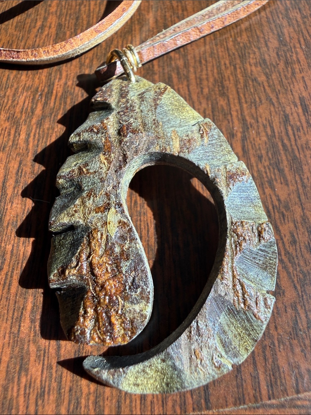 Rustic Leather Cord Necklace with Carved Pendant - Picture 2 of 5